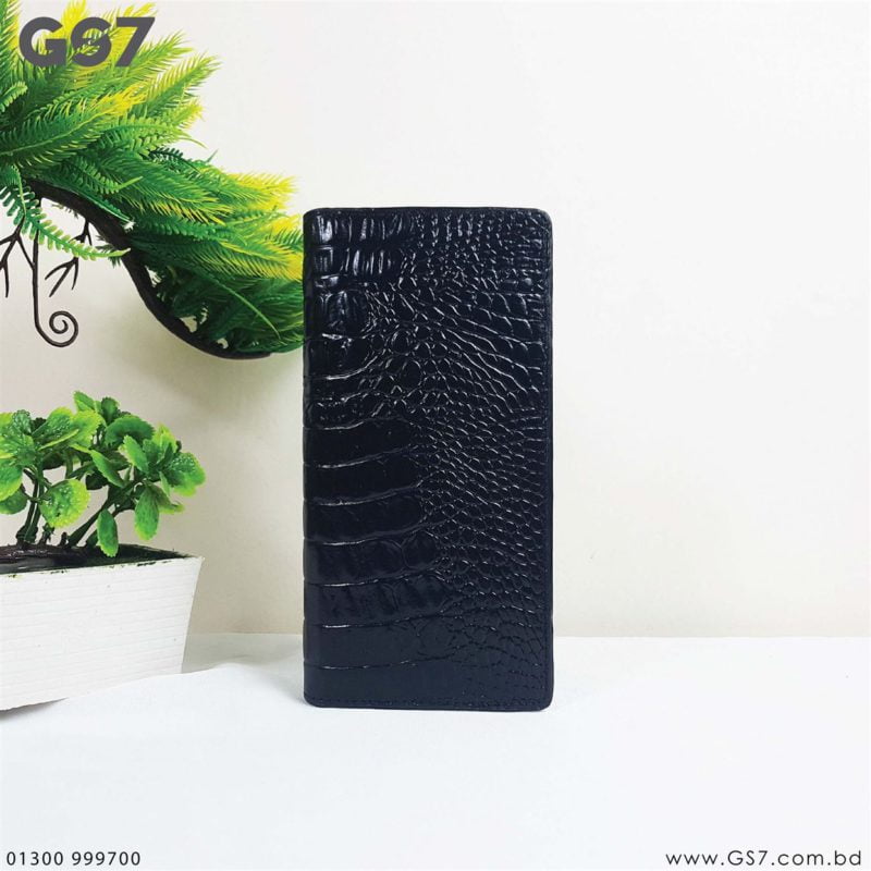 GS7 Croco Shaped Black Leather Long Wallet 02 01