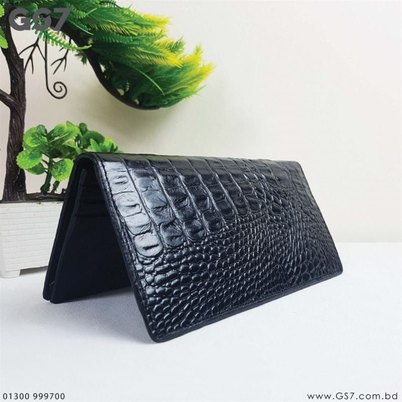 GS7 Croco Shaped Black Leather Long Wallet 03 01